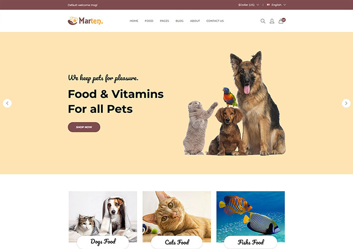 響應(yīng)式寵物狗糧食品電子商城企業(yè)網(wǎng)站bootstrap網(wǎng)頁(yè)模板