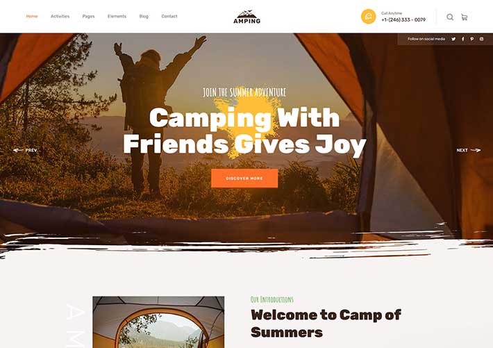 響應式戶外旅行冒險和露營服務企業網站HTML5網頁模板