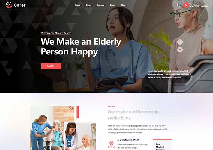 醫(yī)療保健養(yǎng)老院老年護理服務企業(yè)網站HTML5模板