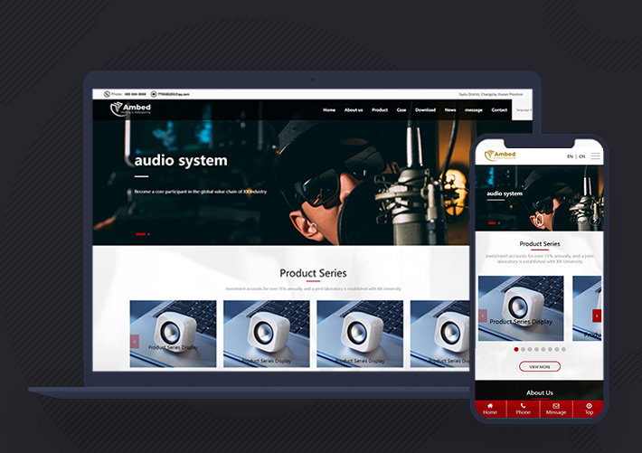 響應(yīng)式英文音響設(shè)備企業(yè)外貿(mào)網(wǎng)站PbootCMS模板自適應(yīng)手機(jī)端